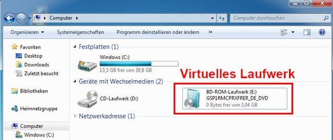 Das ist das virtuelle Laufwerk in Windows 7. Bild: GIGA