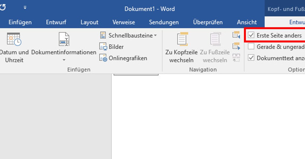 erste seite nicht nummerieren word mac