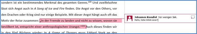 Rechts am Rand steht der Kommentar.