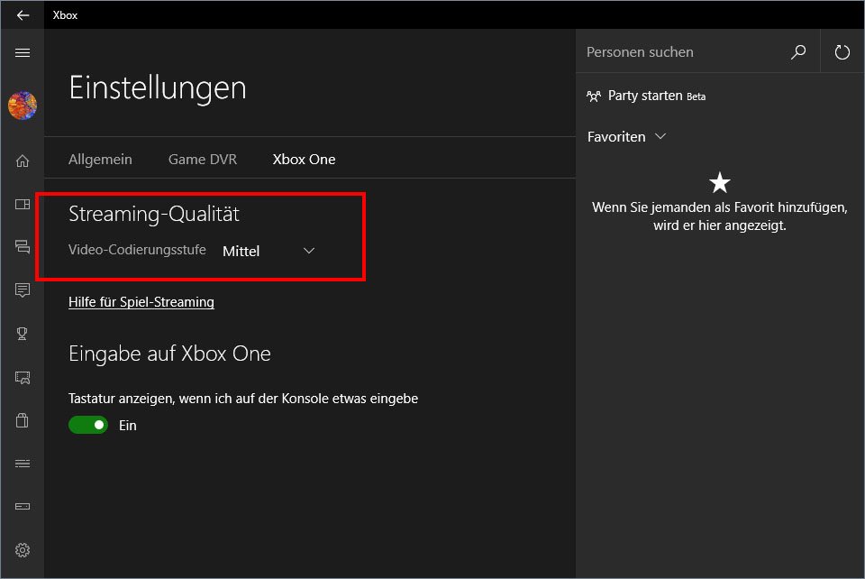 Xbox-App: Hier findet ihr die Einstellungen zur Streaming-Qualität.