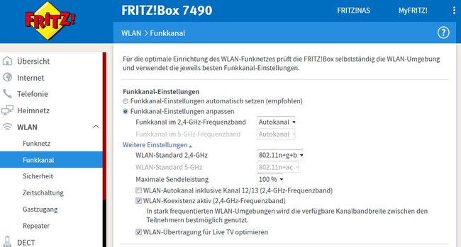 Selbst mit 100 Prozent Sendeleistung haben unsere Smartphones plötzlich kein WLAN-Signal mehr neben der Fritzbox 7490 empfangen.