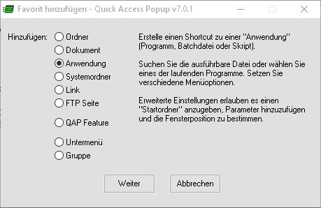 Quick-Access-Popup-Programmaufruf