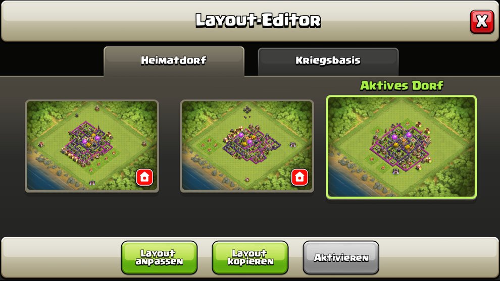 Der Layout Editor hilft euch beim bauen der base