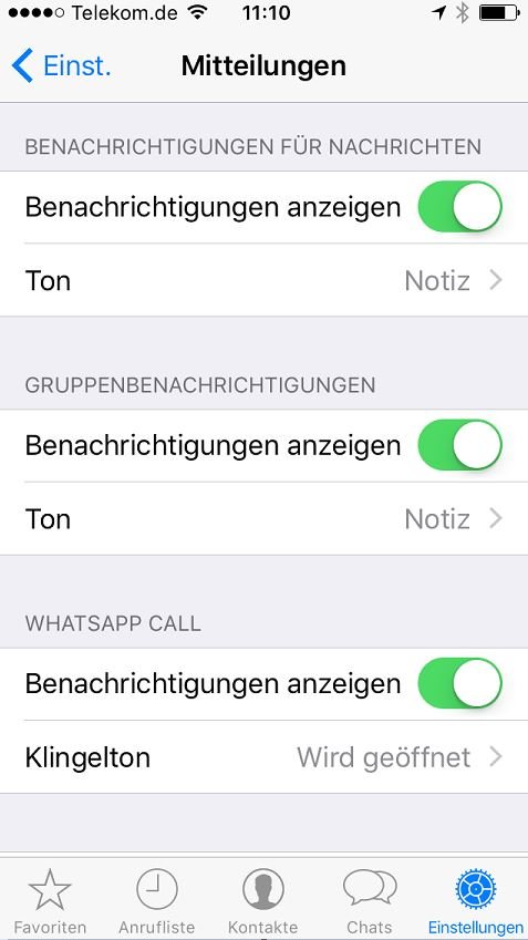 Настройки уведомлений WhatsApp на iPhone