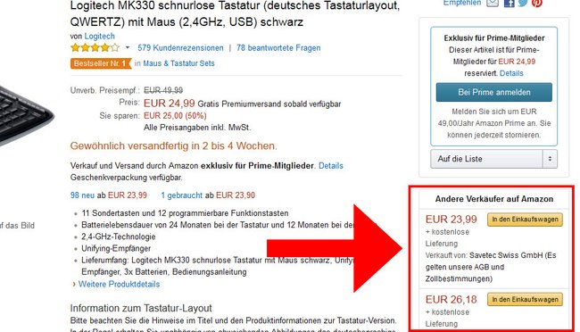 Amazon: Andere Verkäufer senden euch die Artikel ohne Prime zu. (Bildquelle: GIGA)