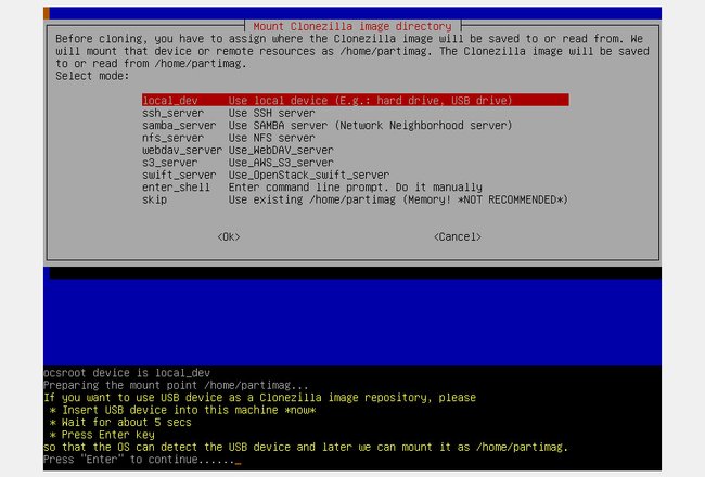 Clonezilla wird jetzt alle verfügbaren USB-Datenträger einbinden, auf die ihr das Image sichern könnt.