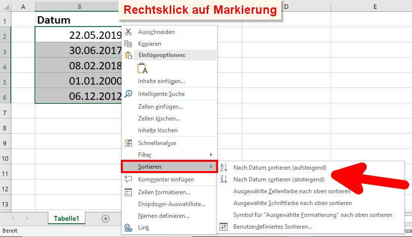 Excel Tabelle Nach Datum Sortieren So Geht S