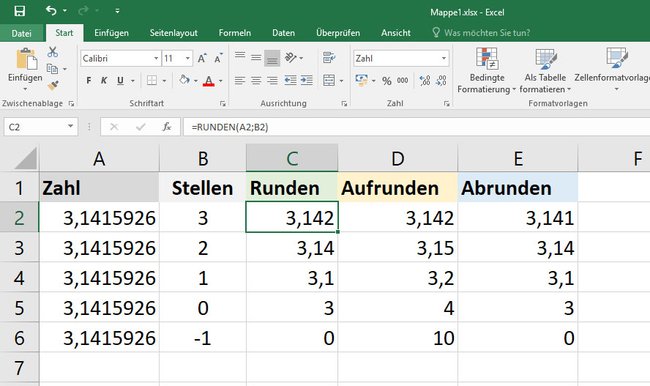 Beispiel mit den Runden-Formeln.