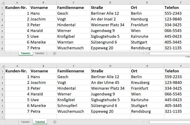 Die gleiche Tabelle zu zwei verschiedenen Zeitpunkten. Einige Daten haben sich geändert. (Bildquelle: GIGA)