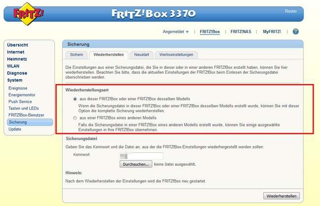 In alten Fritz-OS-Versionen habt ihr zwei Auswahl-Optionen. (Bildquelle: GIGA)