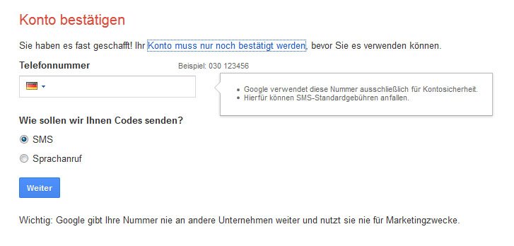 Google konto telefonnummer hinzufügen