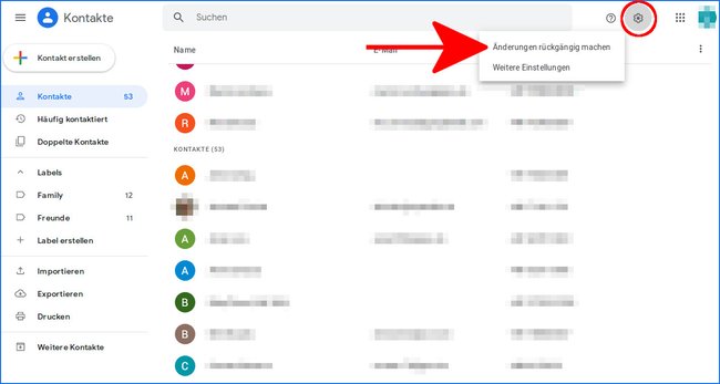 Hier könnt ihr Änderungen an euren Google-Kontakten rückgängig machen. Bild: GIGA