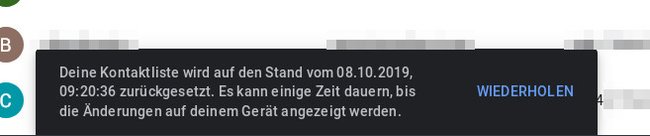 Die Kontakte wurden erfolgreich wiederhergestellt.