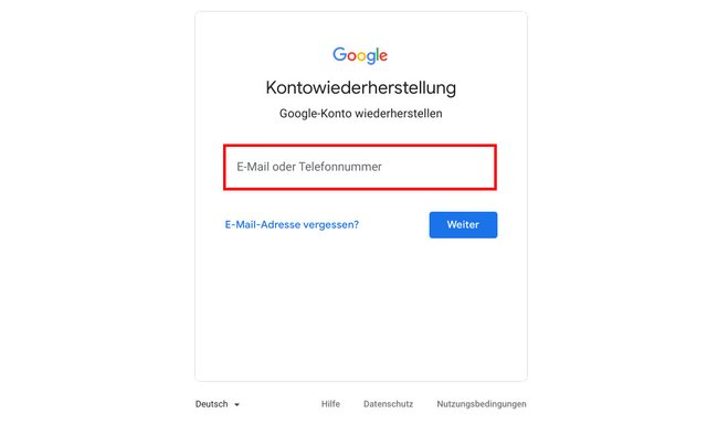 Hier gebt ihr die E-Mail-Adresse eures gelöschten Google-Kontos ein. Bild: GIGA