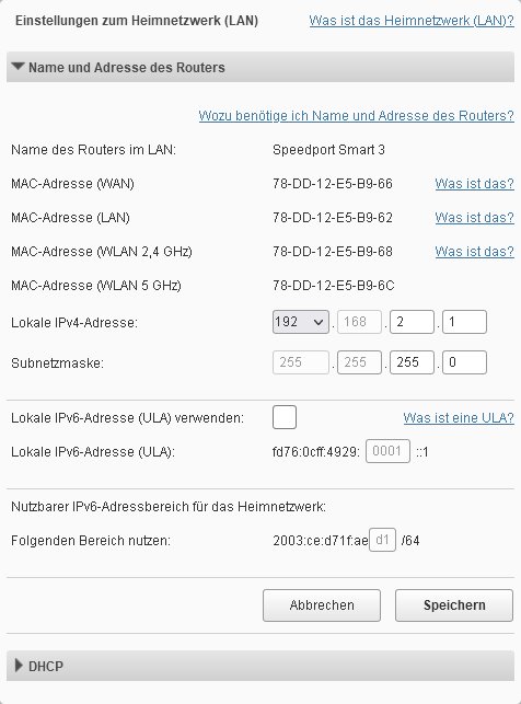 Screenshot: Einstellung der MAC-Adressen im Router