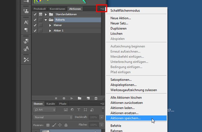 Photoshop: Hier speichert und exportiert ihr eure Aktionen.