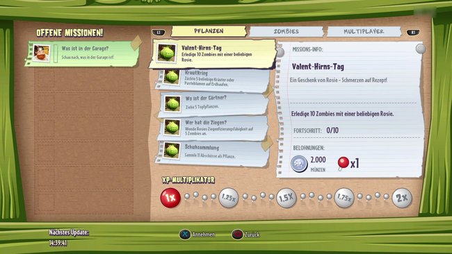 Klickt ihr auf die Auftragstafel, seht ihr verschiedene Aufträge, die ihr in PvZ Garden Warfare 2 erledigen könnt