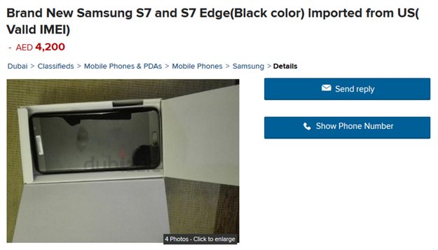 Samsung Galaxy S7 edge: Kleinanzeige in Dubai zeigt Gerät und Inhalt der Packung
