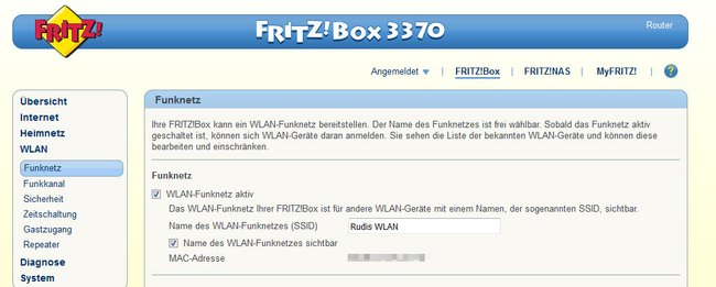 Fritzbox: Hier seht ihr die SSID eures WLAN-Netzes.