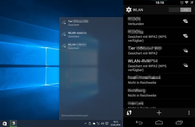 Sowohl Windows als auch Android zeigen die SSIDs der erkannten WLAN-Netze an.