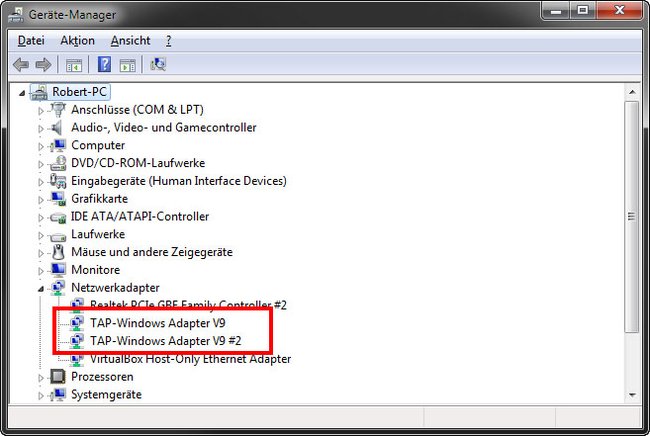 Der TAP-Windows Adapter v9 taucht mitunter im Gerätemanager von Windows auf.