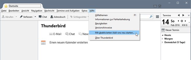 Thunderbird: Hier startet ihr den abgesicherten Modus.