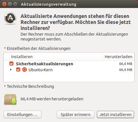Die Aktualisierungsverwaltung installiert Ubuntu-Updates.