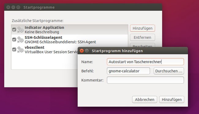 Ubuntu: Das Programm "Taschenrechner" soll bei jedem Systemstart automatisch ausgeführt werden.