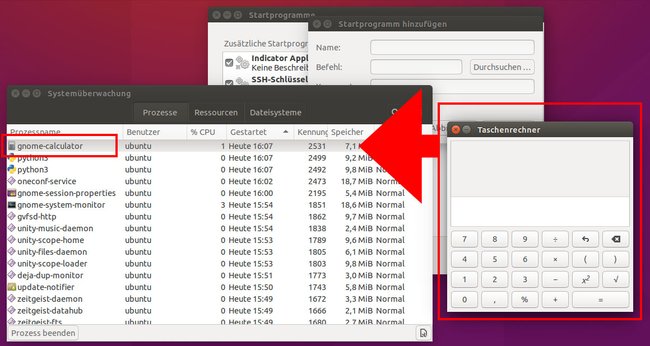 Ubuntu: Das Programm "Taschenrechner" wird mit dem Befehl "gnome-calculator" gestartet.