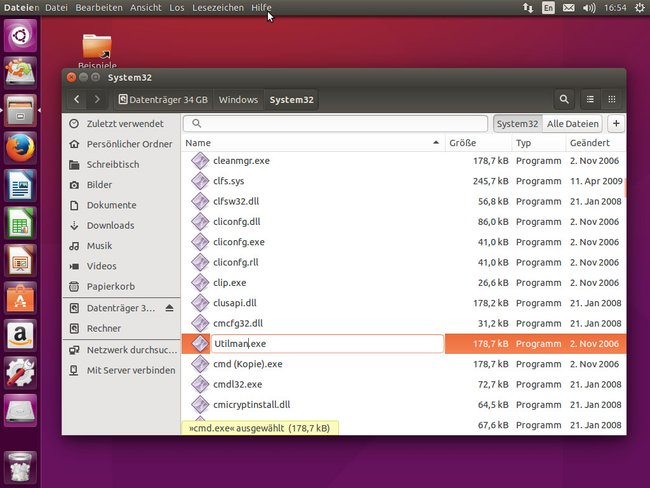 Ubuntu: Die Datei „cmd.exe“ wird in „Utilman.exe“ umbenannt. (Bildquelle: GIGA)