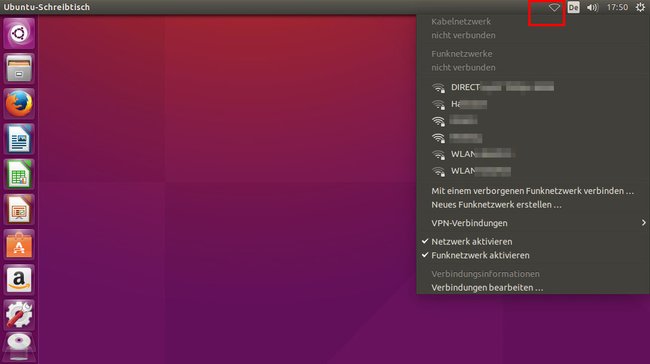 Hier zeigt Ubuntu die WLAN-Netzwerke an.