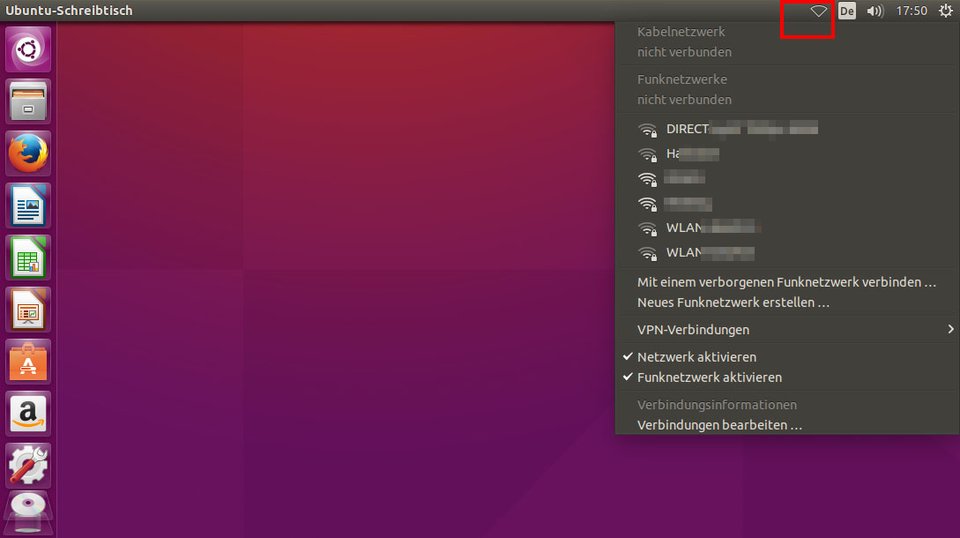 Hier zeigt Ubuntu die WLAN-Netzwerke an.