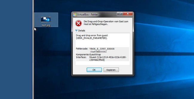 Virtualbox hat Probleme Dateien per Drag und Drop vom Gast zum Host zu kopieren.