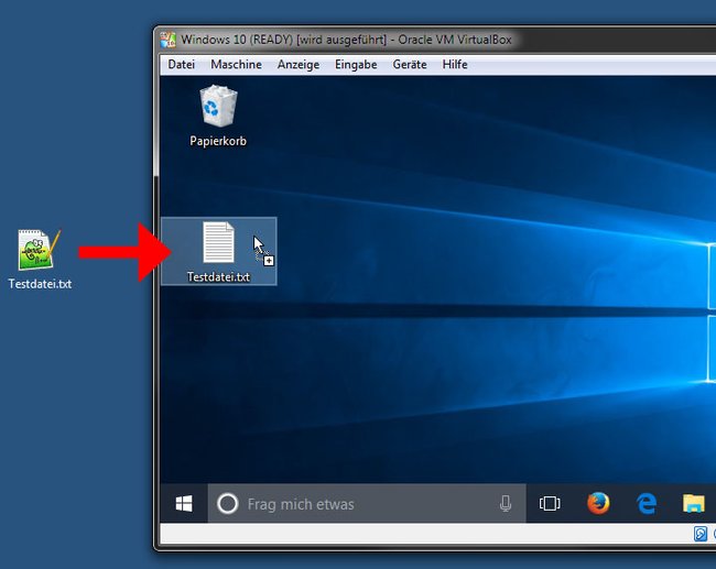 Virtualbox kopiert Dateien vom Desktop in die virtuelle Maschine.