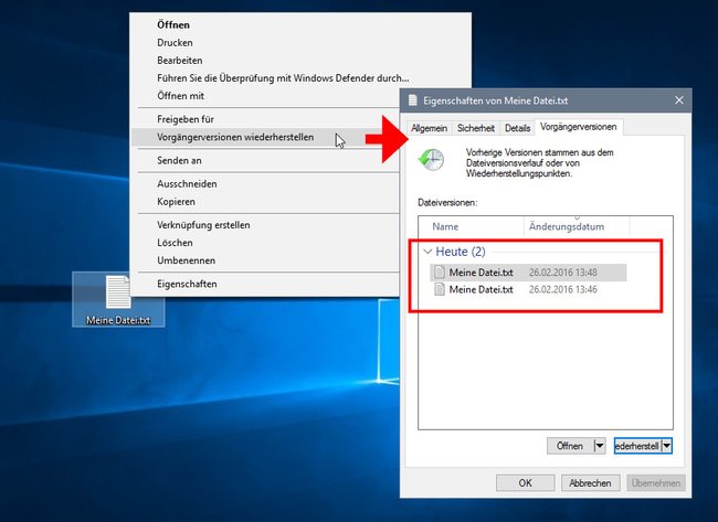 Dateiversionsverlauf: So stellt ihr eine ältere Datei-Version wieder her.