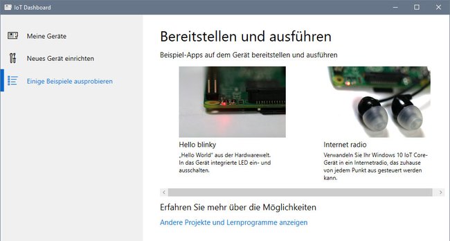 Windows IoT Dashboard: Zwei Apps könnt ihr auf dem Raspberry Pi 2 ausführen.