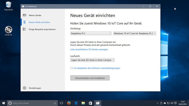 Über das Windows 10 IoT Dashboard installiert ihr Windows 10 IoT auf dem Raspberry Pi 2.