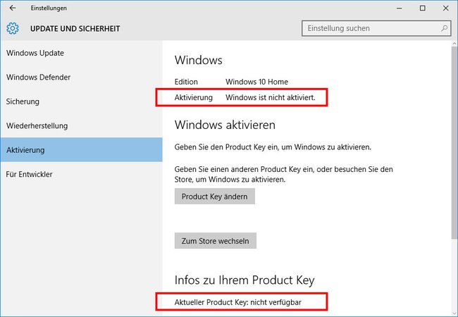 Windows zeigt an, dass es nicht mehr aktiviert ist.
