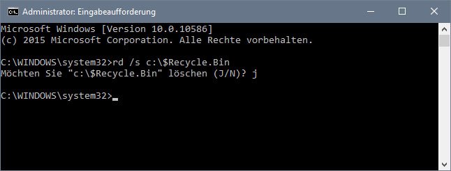 Windows 10: So leert ihr den Papierkorb unter Administratorrechten.