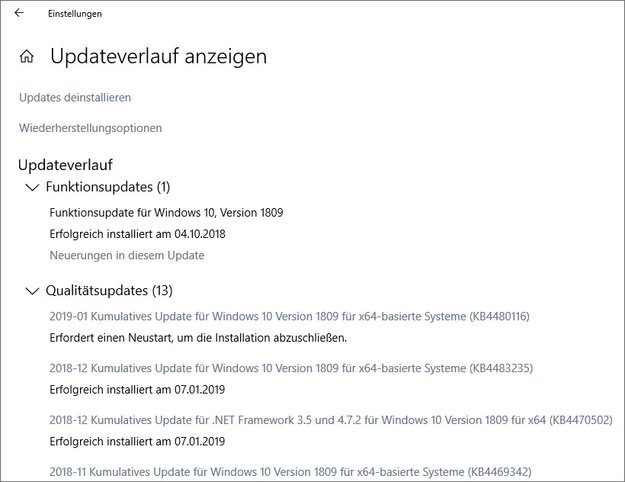Windows 10: Update-Verlauf anzeigen – so geht's