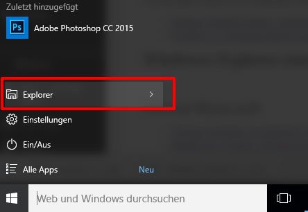 Hier öffnet ihr den Windows-Explorer im Startmenü von Windows 10. Bild: GIGA