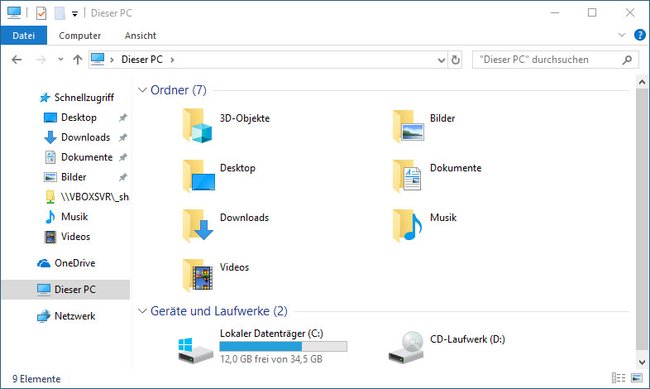 So sieht der Windows-Explorer in Windows 10 aus. Bild: GIGA