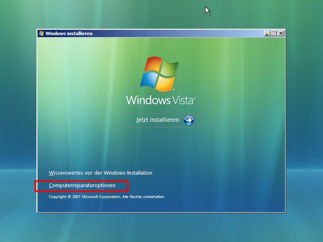 Vista reparieren: Klickt hier auf die Computerreparaturoptionen. (Bildquelle: GIGA)