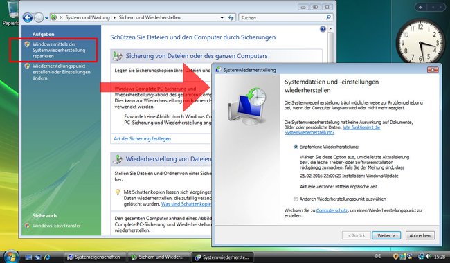 Windows Vista reparieren: Hier könnt ihr das Betriebssystem zurücksetzen. (Bildquelle: GIGA)