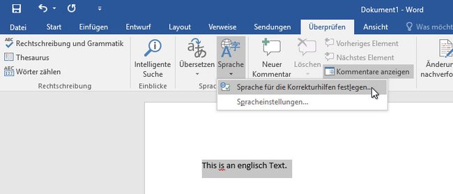 Hier stellt ihr die Sprache der Rechtschreibkorrektur ein