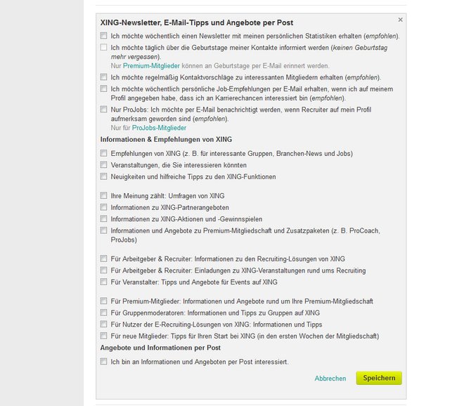 XING: Hier könnt ihr die Newsletter abbestellen.