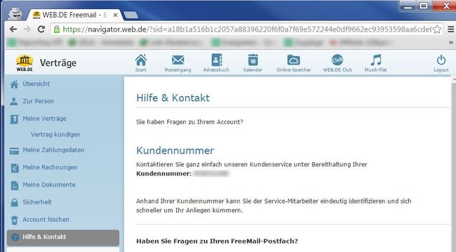 Kundennummer web.de