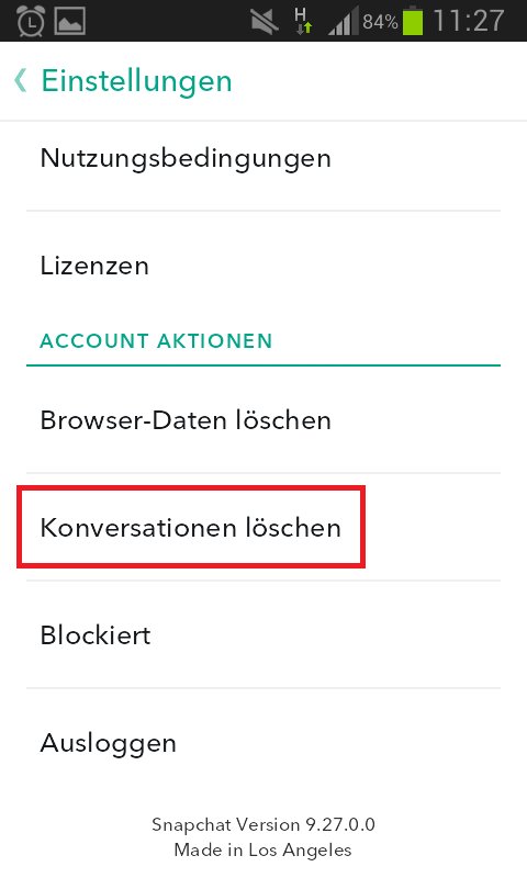 Snapchat-Chat löschen Menü