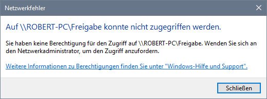 Windows 10: Auf die Freigabe konnte nicht zugegriffen werden.