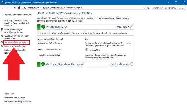 Windows 10 Netzwerk Firewall zurücksetzen